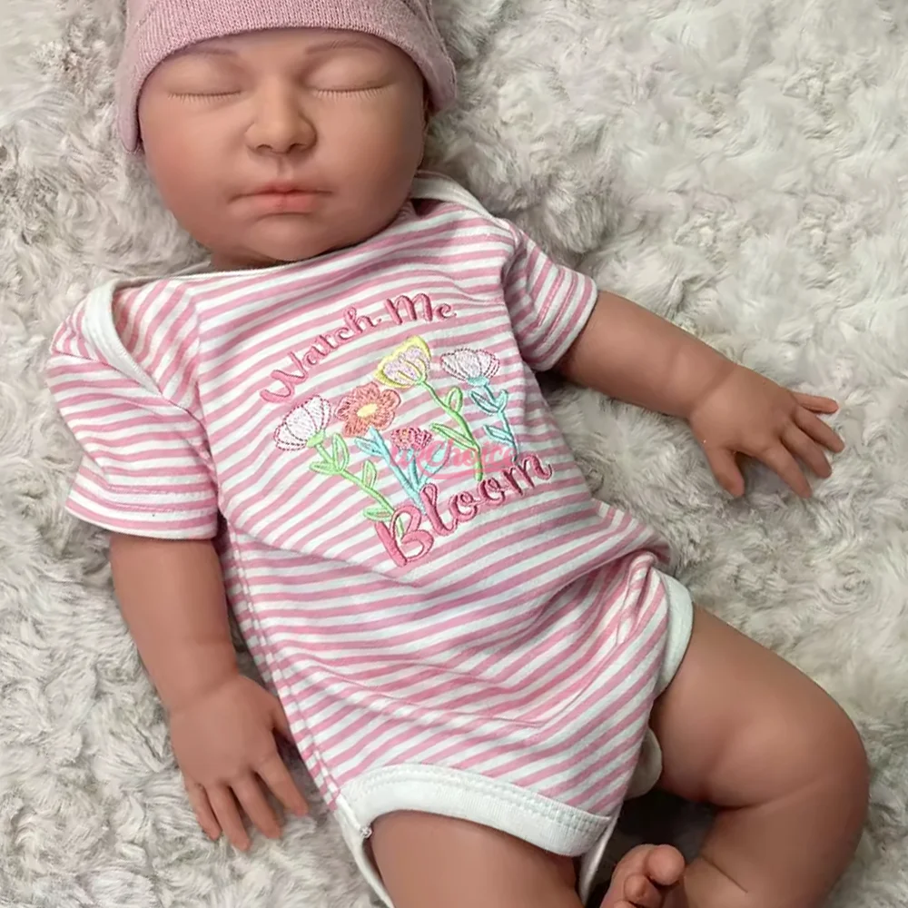 Sleeping 22" Reborn Doll Girl Lifelike Open Mouth Reborn Baby Doll Weighted 6Lbs 3D Painted Skin Newborn For Kids Christmas Gift