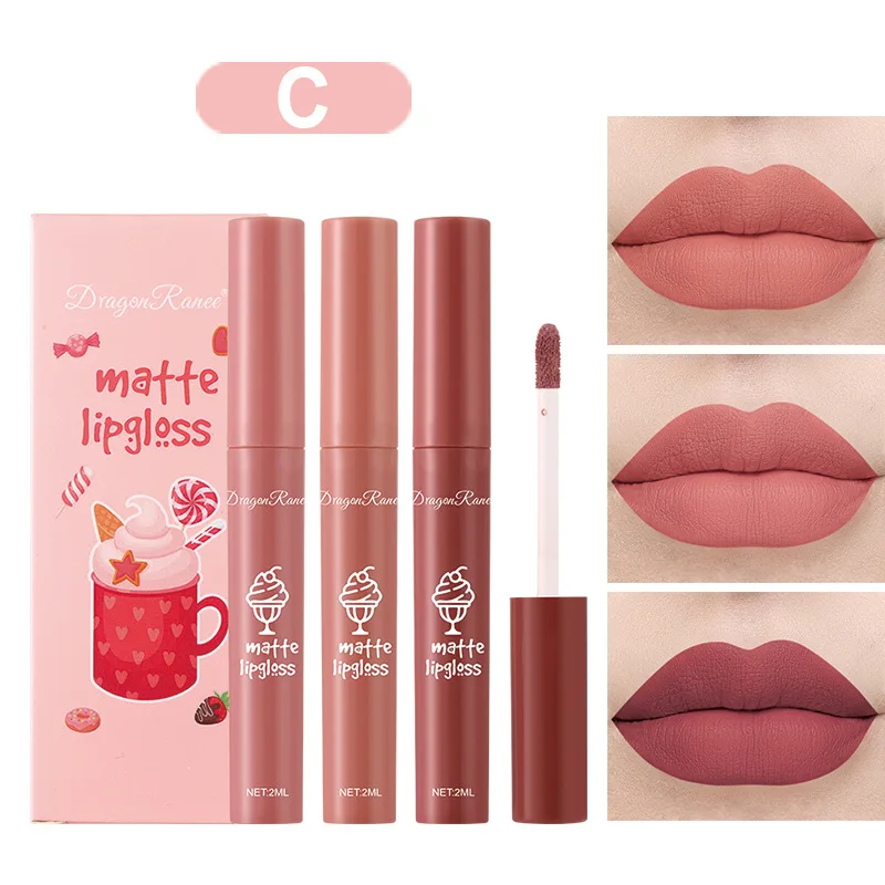 3Pcs/set Matte Velvet Lip Gloss Waterproof Long-lasting Liquid Lipstick Cosmetic Beauty Cream Lipstick Makeup maquillages