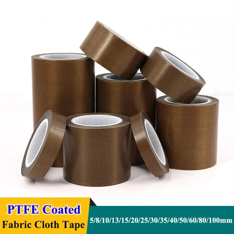 Adhesive High Temperature PTFE Coated Fabric Cloth Tape 5~100mm 0.13/0.18mm Electrical Insulation Tape for Vacuum Sealer Machine