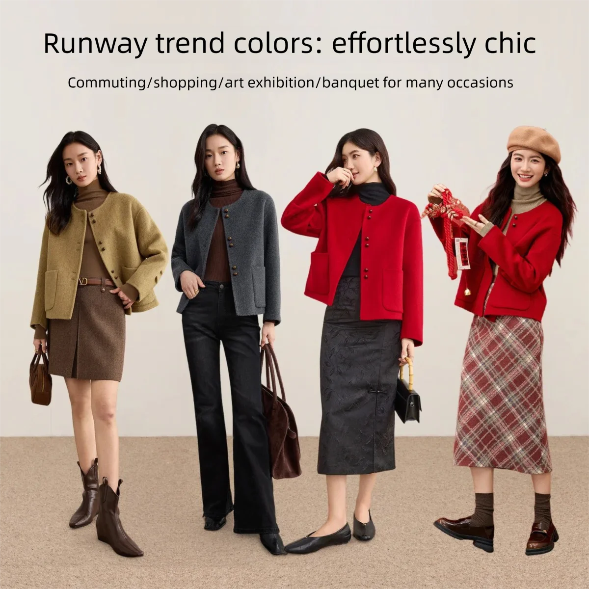 เสื้อโค้ทขนสัตว์ผู้หญิง SENTUBILA รุ่นปี 2025 สำหรับฤดูหนาว สีตัดกัน ผ้าขนสัตว์สองด้าน กระดุมเดี่ยว แฟชั่น เสื้อคลุมกันหนาว W54OG1883