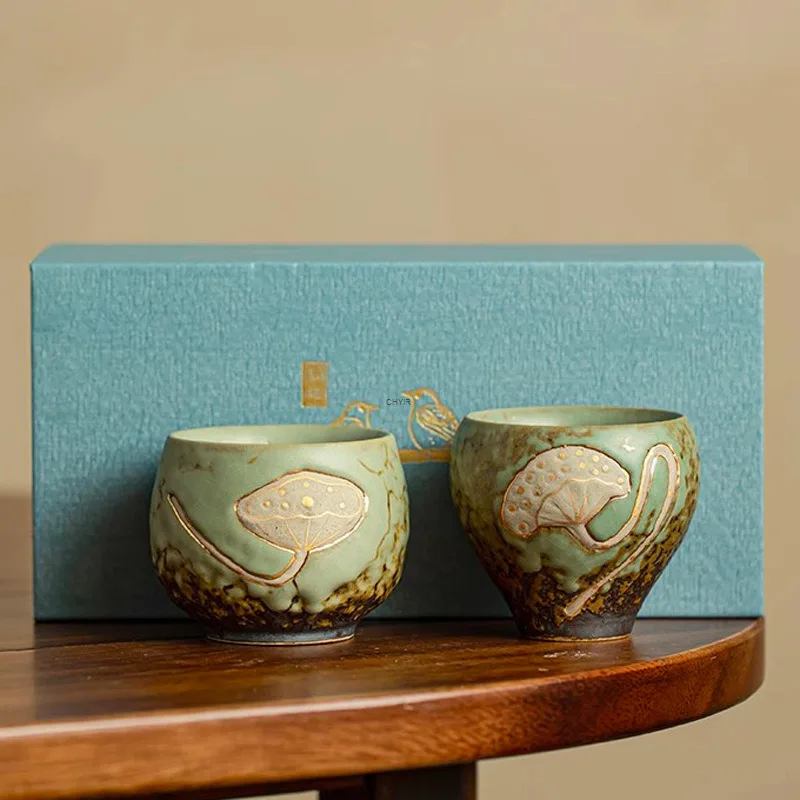 

Lotus Pod Couple Pair Cup Master Cup Ceramic Rock Glaze Tea Cup Large Tasting Cup Antique Kiln Change Kung Fu Tea Set Cup