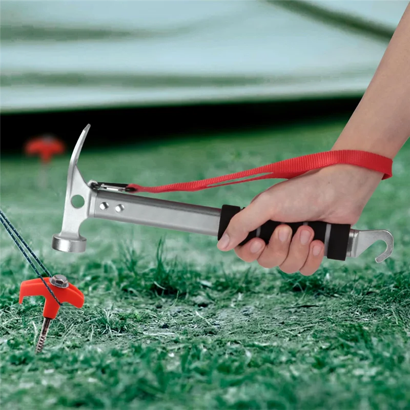 

Aluminum Camping Hammer, 3-In-1 Functional Tent Stake Hammer With Puller, Light Weight Tent Mallet For Camping, Hiking-AT64