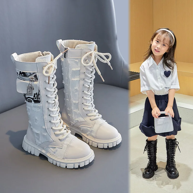 Britain Style Children Versatile Fashion Non-slip Pocket High Boots Kids 2022 Winter Boots for Toddler Girls Princess Catwalk PU