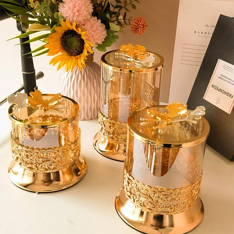 

Butterfly Candy Jar Glass Jewelry Cosmetic Cotton Swab Box Electroplated Glass Vase Golden Fruit Sundries Storage Jar Home Decor