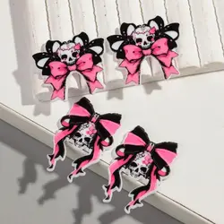 10pcs/lot New Halloween Pink Evil Bowknot Skull Acrylic Print Charms Pendant for DIY Jewelry Making keychain Earring Accessories