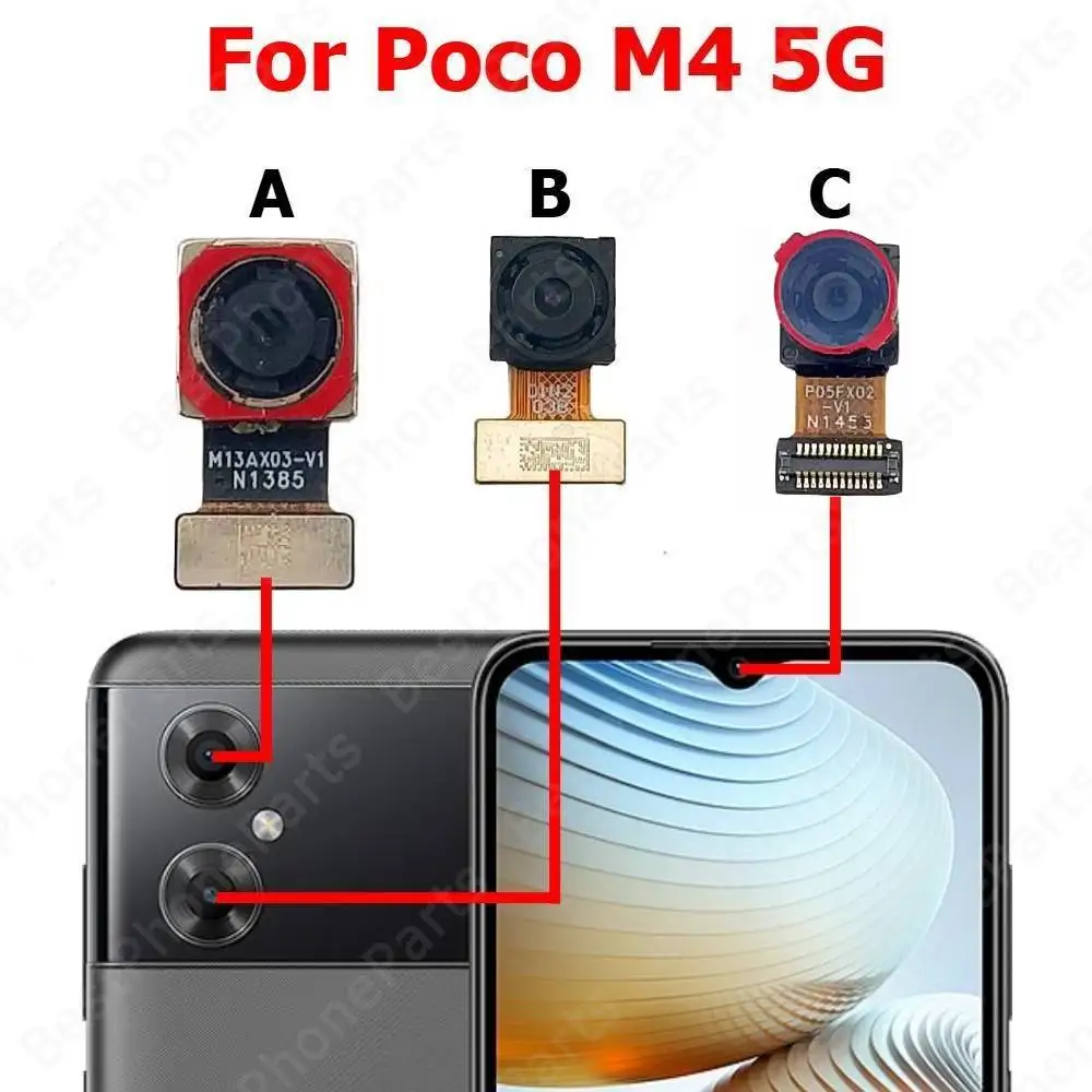 كاميرا لشاومي Poco M4 PocoM4 5G الخلفية الخلفية الجبهة التي تواجه أمامي Selfie وحدة الكاميرا الخلفية قطع غيار الهاتف المحمول #1