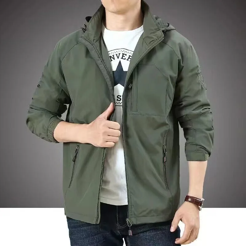 

Spring and Autumn Men's Jacket Casual Outdoor Hiking Field Training Hooded Waterproof windbreaker 2024 New Cargo Work Coat