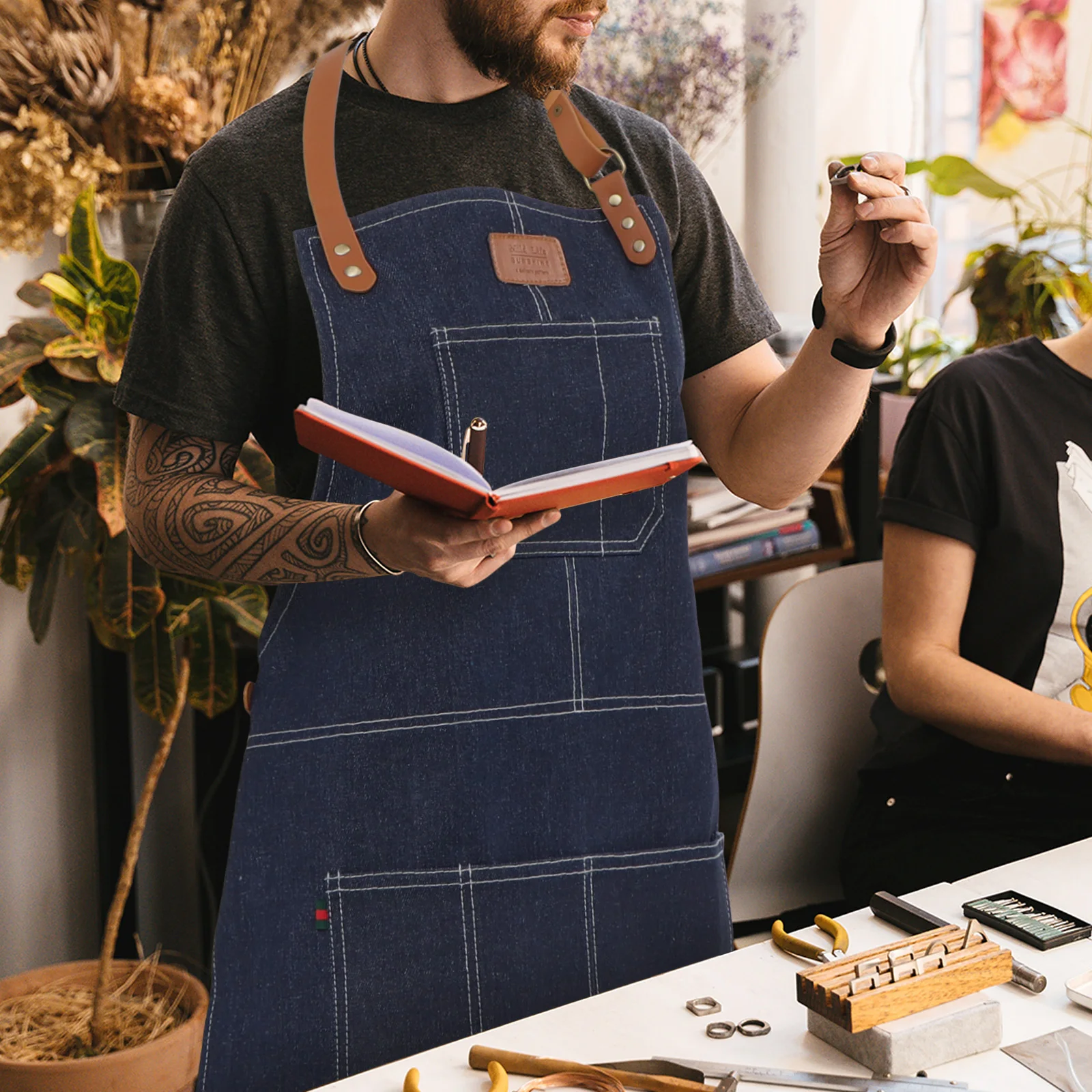 

Art Smock Apron Denim Gardening Chef Cooking Home Household Sleeveless Easy Wear Superior Material Perfect Details Practical