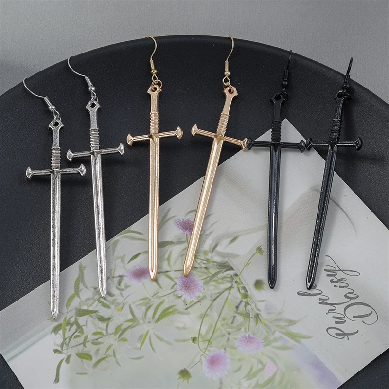 Punk Gothic Übertriebene Lange Metall Kreuz Tropfen Ohrringe für Frauen Mädchen Party Urlaub Schmuck Zubehör – Detail 3