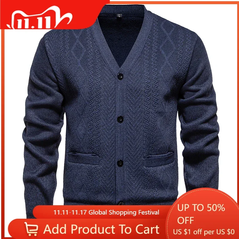 New Autumn Men V-neck Business Casual Cardigans Knitwear Sweaters High Quality Male Outwear Slim Sweatercoats Cardigans Size XXL