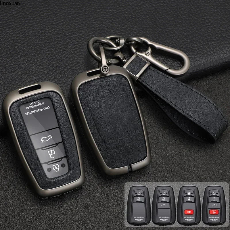 

Zinc Alloy + Leather Car Key Case For Toyota Corolla Hybrid 2021 Rav4 Land Cruiser Prado Camry Highlander Prius C-HR 2018+