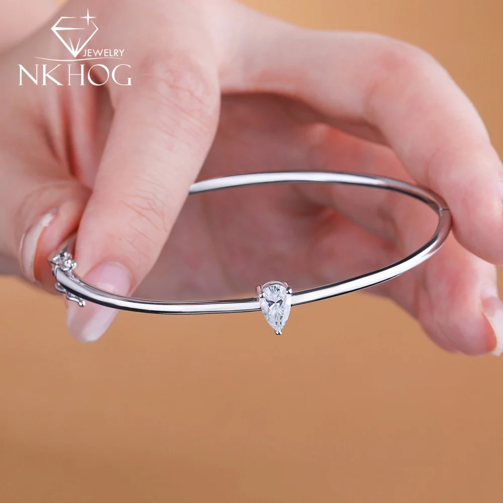 

NKHOG 1CT WaterDrop Real Moissanite Bangles For Women S925 Silver Pear Cut Lab Diamond Bracelets Gifts Fine Jewelry Certificate