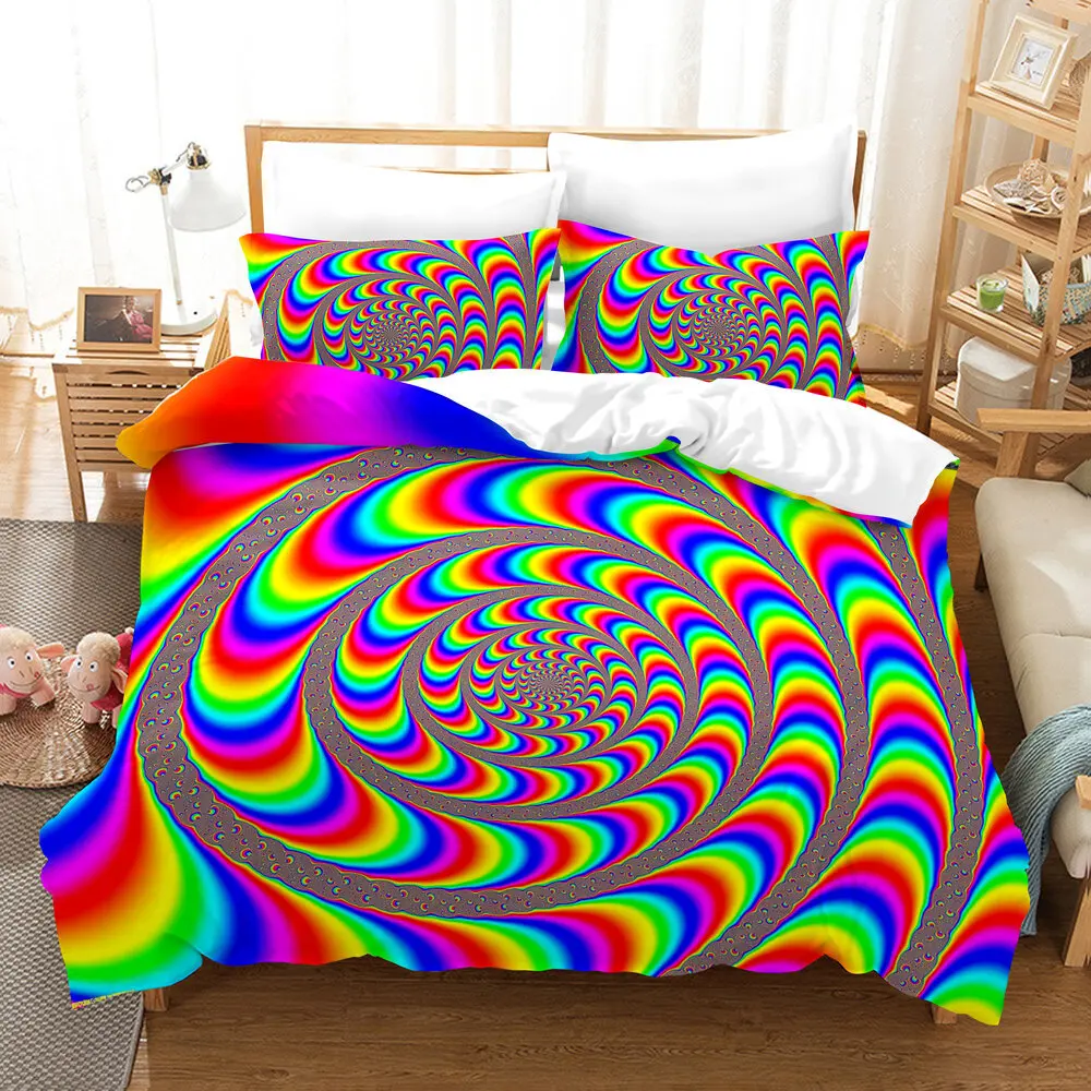 

Trippy Duvet Cover Set Abstract Art Psychedelic Spiral In Vivid Rainbow Colors Bedding Set King Size Warped Space Quilt Cover