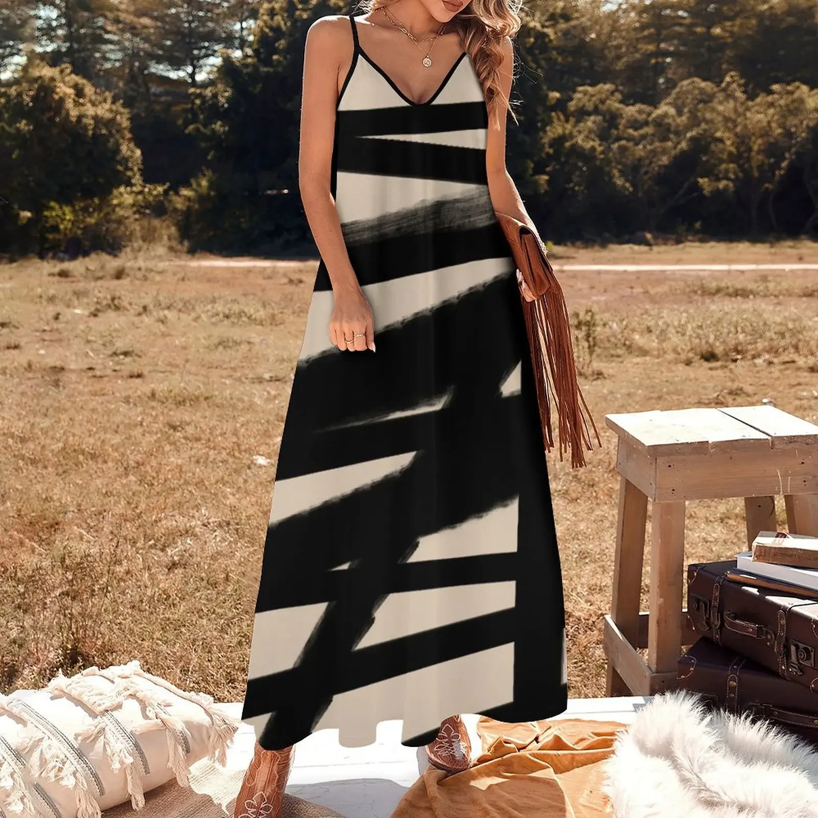 BLACK AND BEIGE Lines Graphic P. Soulages Spirit Sleeveless Dress women evening dress dresses ladies 2024 summer