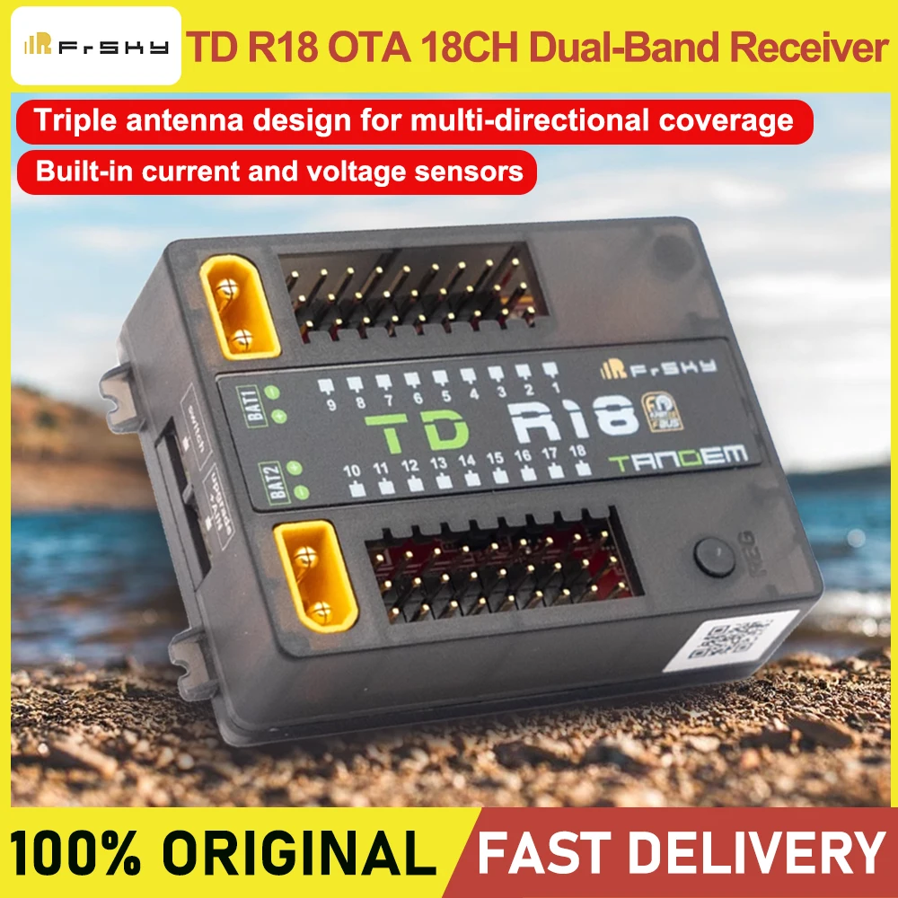FrSky TD R18 OTA 2.4G 900M 18CH Tandem ثنائي النطاق استقبال الكمون المنخفض طويلة المدى المدمج في مفتاح الطاقة مستشعر الجهد الحالي #1