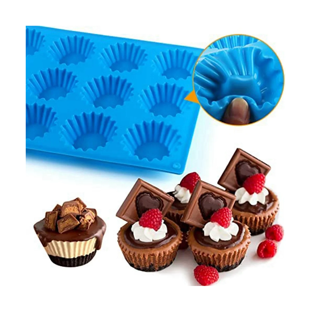 Peanut Cup Cake Mold, Silicone Mini Tart Pan for Bite Size Fat , Silicone Chocolate Candy Mold for Muffin Cake