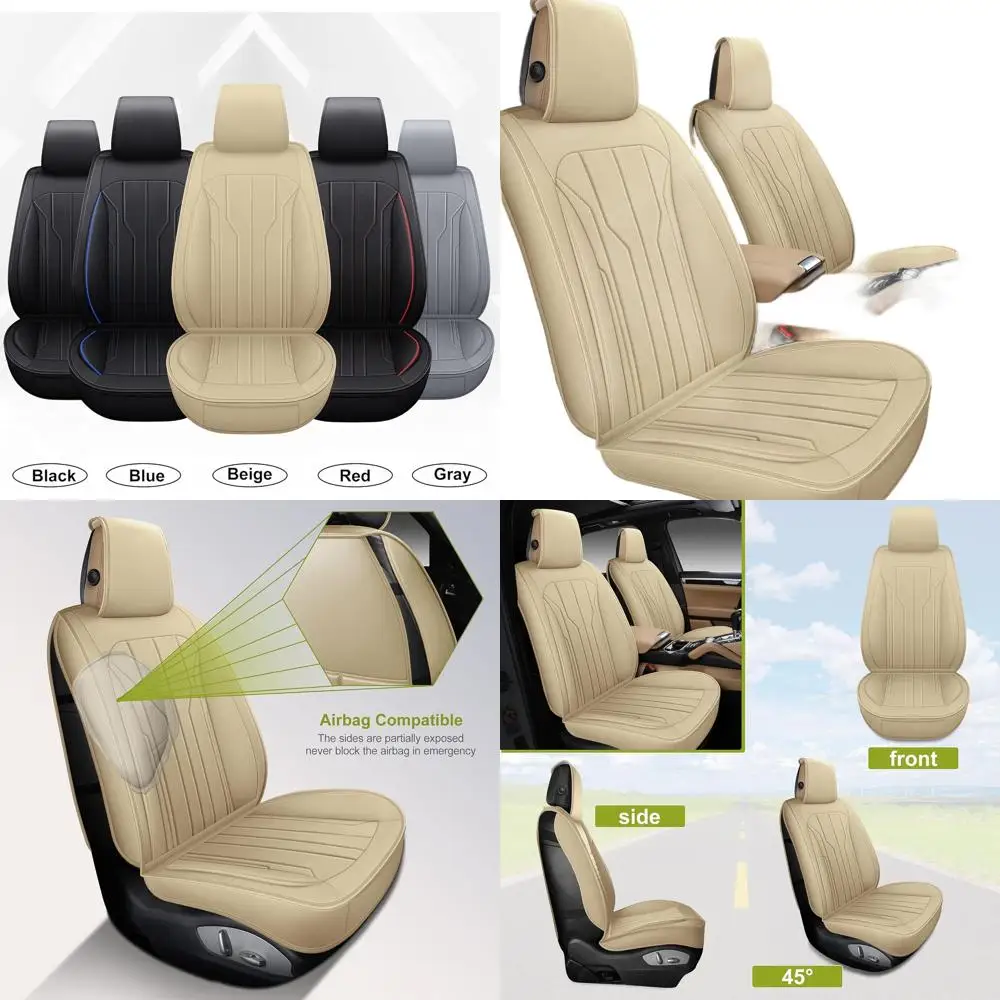 

Универсальные бежевые чехлы на автомобильные сиденья из искусственной кожи, нескользящая передняя пара для автомобильных сидений, внедорожников и пикапов Inte