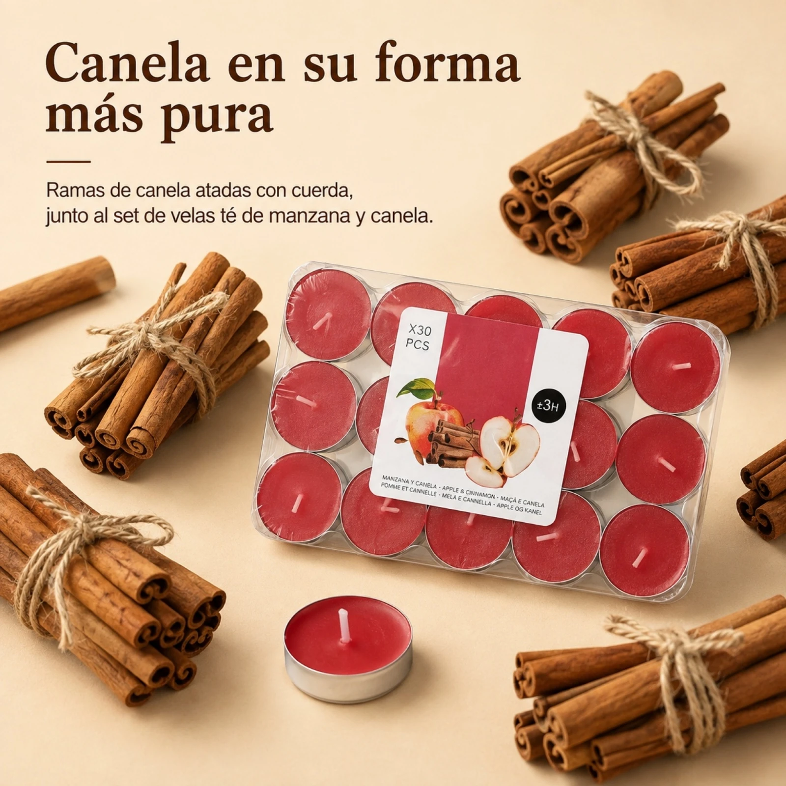 Ensemble de petites bougies parfumées à la pomme et à la cannelle, bougies en cire rouge avec supports en aluminium, lot de 30, crée une ambiance chaleureuse, décoration de table pour les fêtes, dimensions 3,8 x 1,0 cm