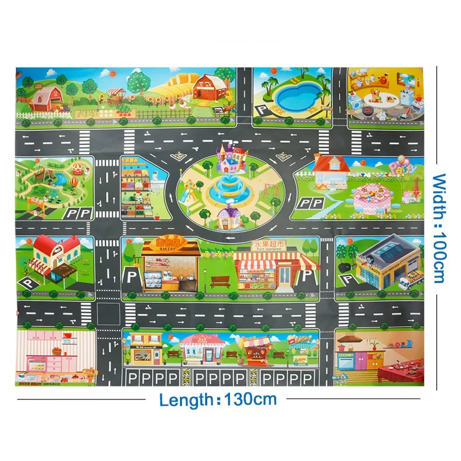 Children Canvas Climbing Mats Parking Lot View Map Kids Rug Developing  Crawling Mat Big City Traffic Road Carpet with Toys