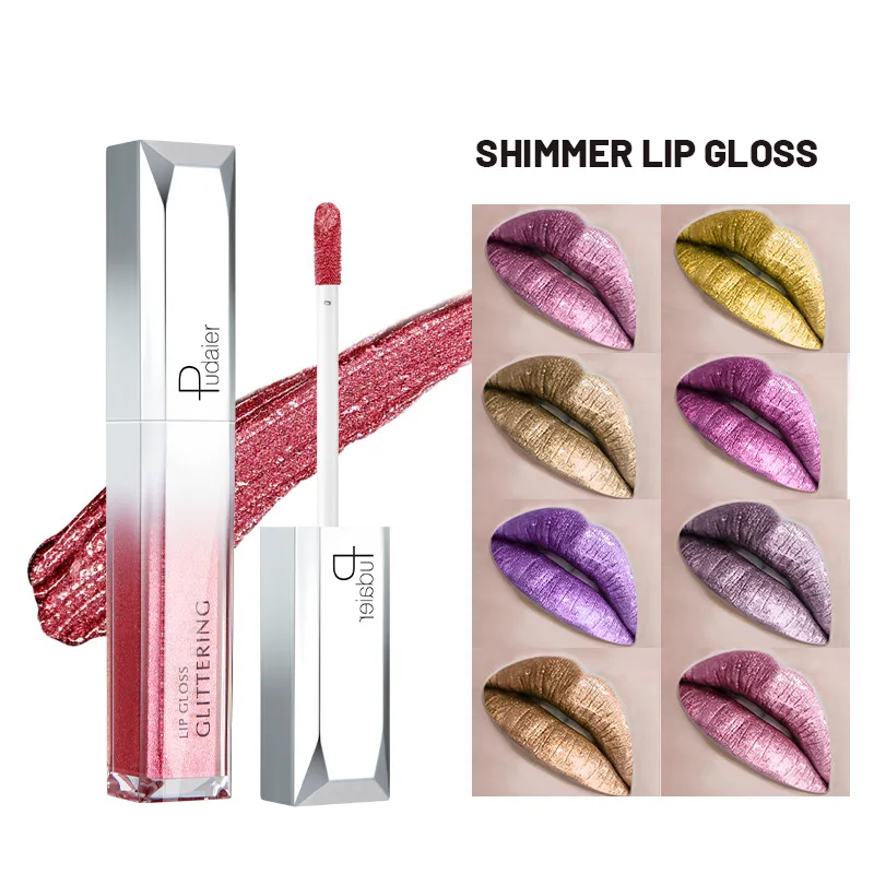 High Quality Diamond Glitter Liquid Lipstick Lip Gloss Waterproof Long Lasting Non-stick Metal Shiny Lip Glaze Balm Women Makeup