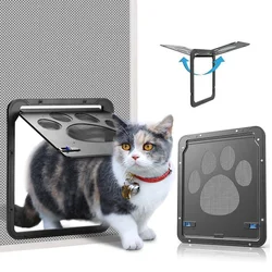 Cat Flap Door Dog Screen Door Kitten Security Mesh Gate Controllable Switch ABS Plastic Gate Puppy Safety In&out Pet Doors Kit