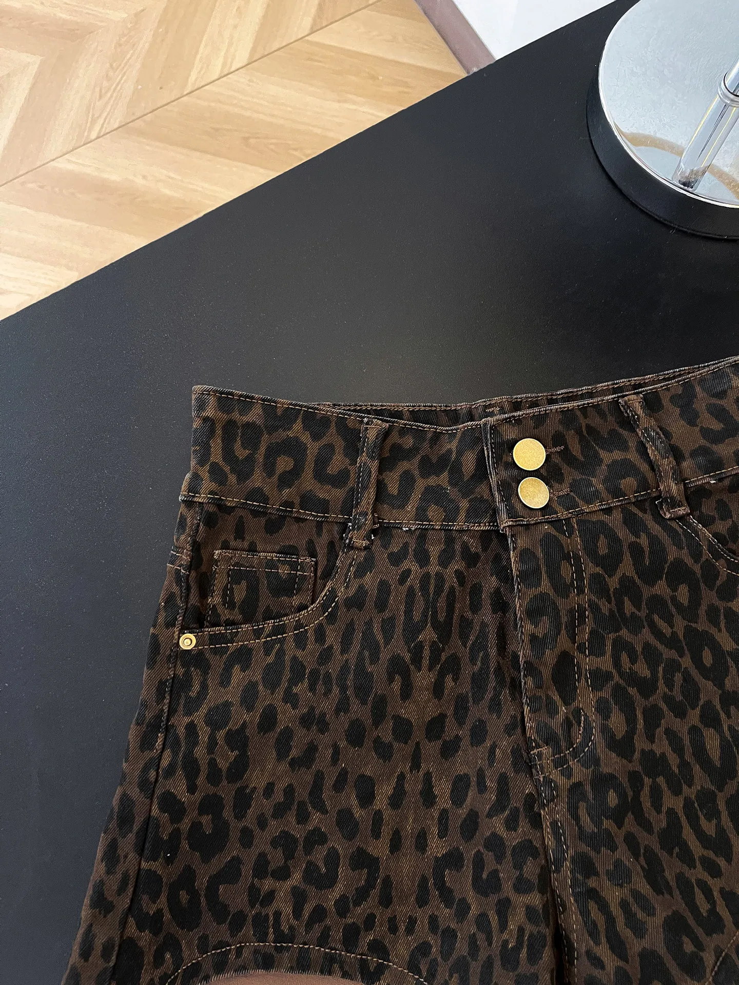 Shorts en jean imprimé léopard - Street Fashion American avis et prix