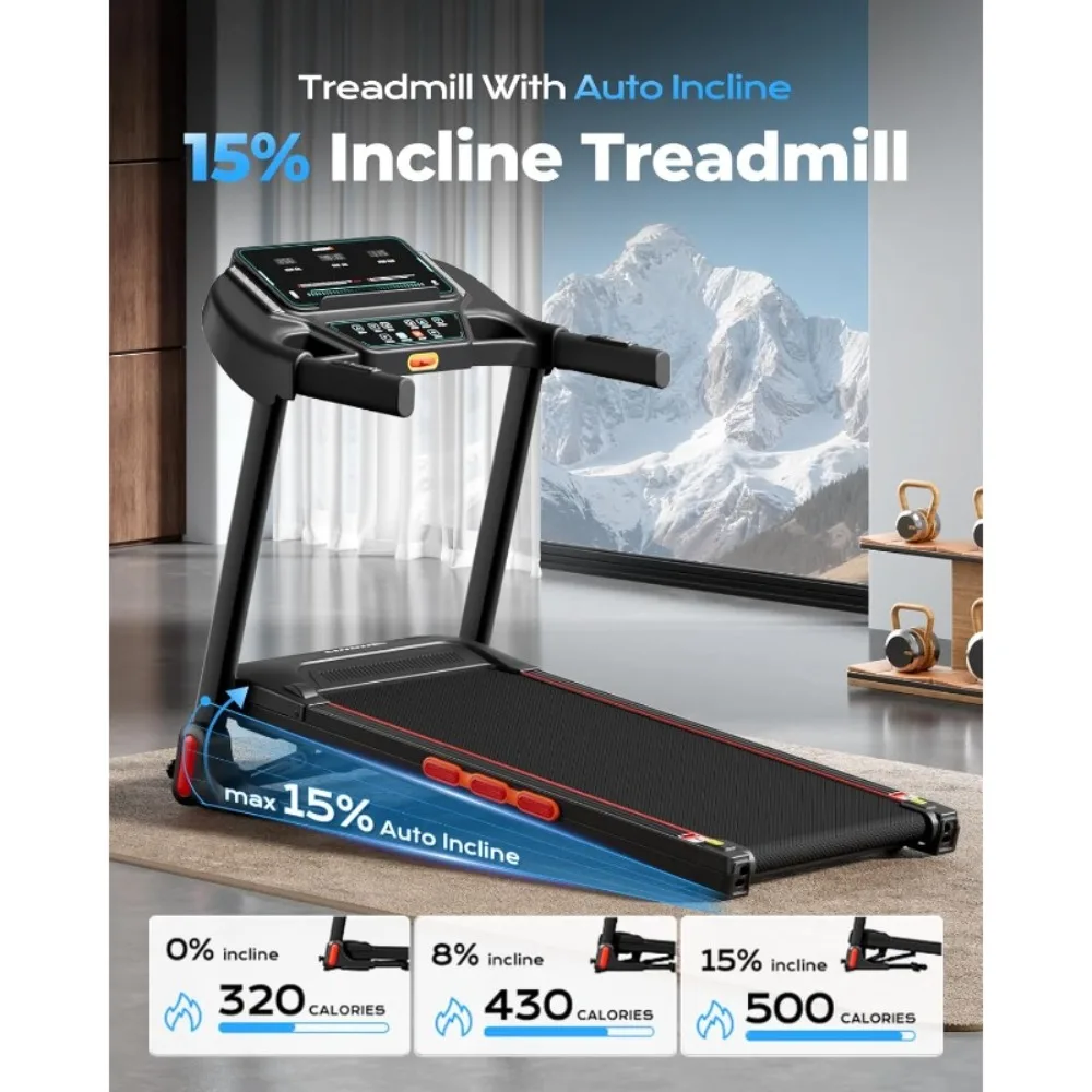 #Treadmill for Home Use with 0-15% Auto Incline 3HP Brushless Motor 300 LBS Capacity LED Display and Pulse Monitor