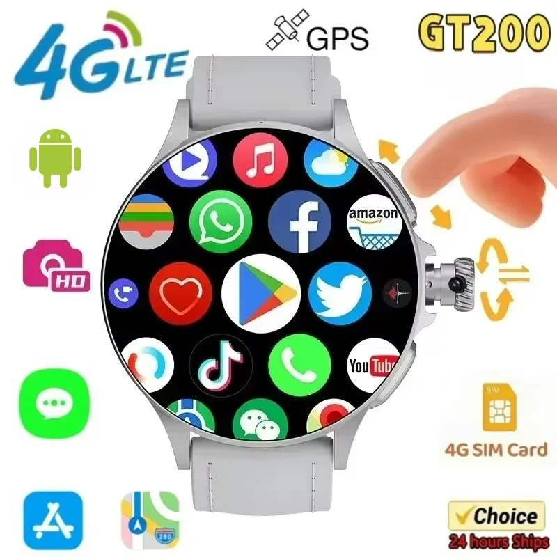 GT200 New Android Smart Watch 1.95-inch Amoled 750 * 750 High-definition Resolution Telescopic Rotating Camera Touch Encoder