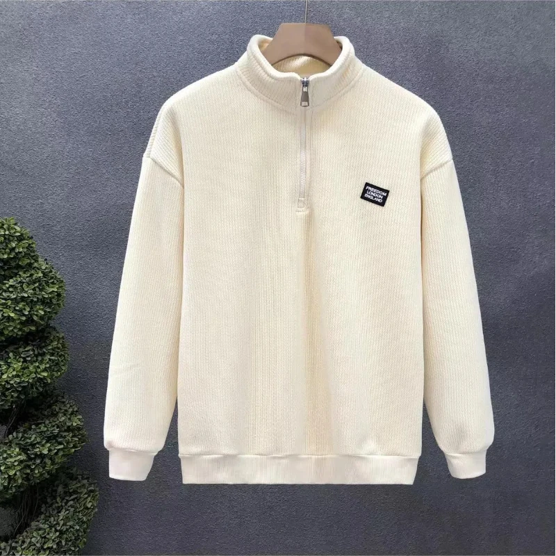 

Korean Autumn Winter Men's 2024 New Spliced Stand Collar Zipper Screw Thread Fashion Solid Loose Casual Long Sleeve Sweatshirts