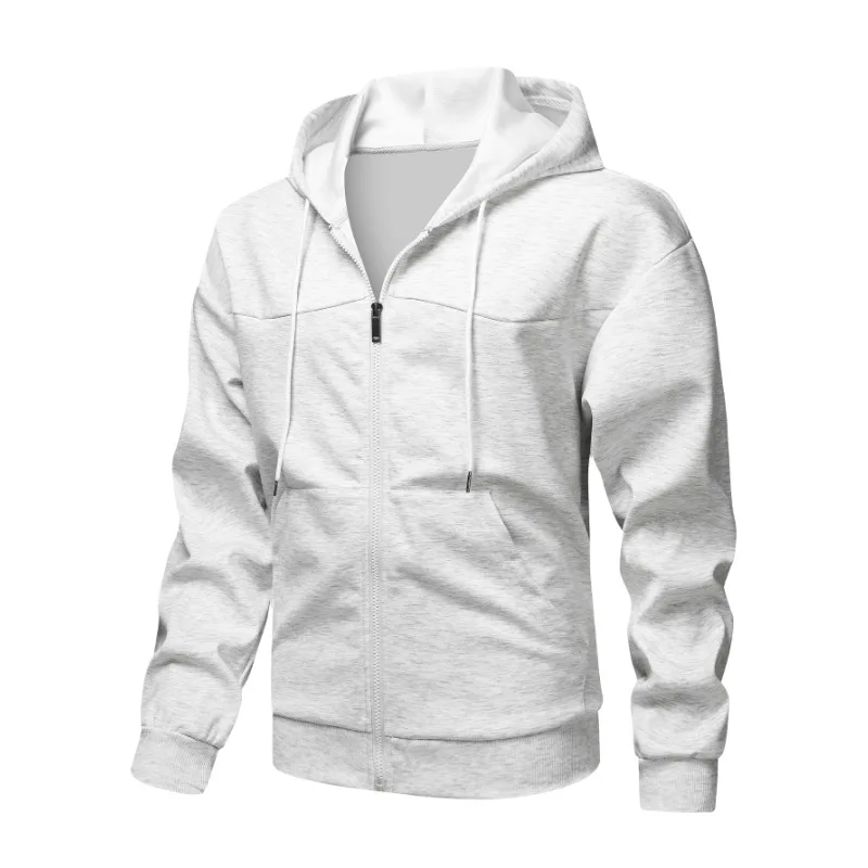 سترة رجالية كاجوال رياضية متعددة الاستخدامات ذات لون سادة وغطاء للرأس وأكمام طويلة