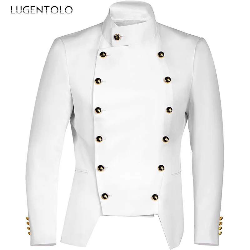 Men Gothic Blazer Double-breasted Korean Punk Small Suits New Casual Jacket Fashion Slim Gentleman Party Solid 2024 Clothing