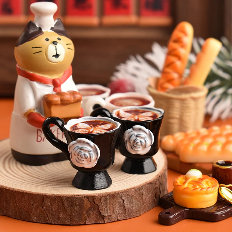 3 szt. Miniaturowe filiżanki do kawy z różami do domku dla lalek, akcesoria kuchenne, jedzenie dla lalek, zabawka dla dziewczynek