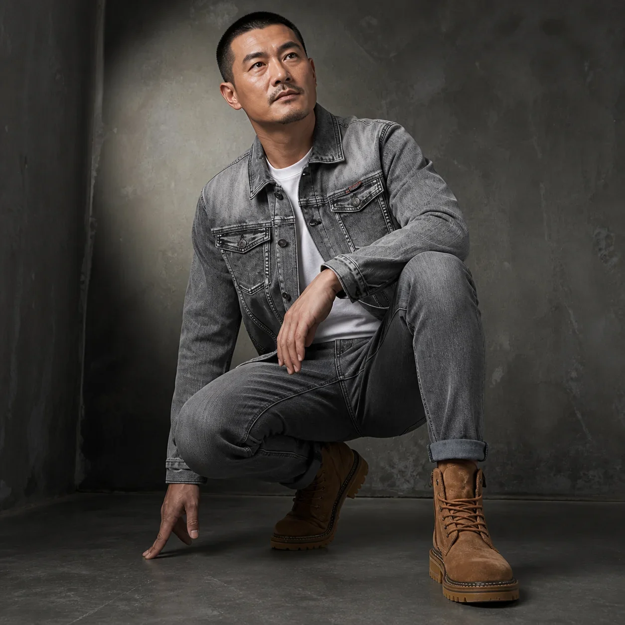 2026 Men's Spring and Autumn Denim Suit, Multi - Pocket Design, Wide Straight - Leg Pants Style