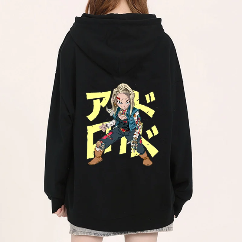 2024 New Men's and Women's Anime Dragon Android 18 Lazuli Cartoon Wukong Cell Printed Hoodie Couple Street Leisure Sports Shirt