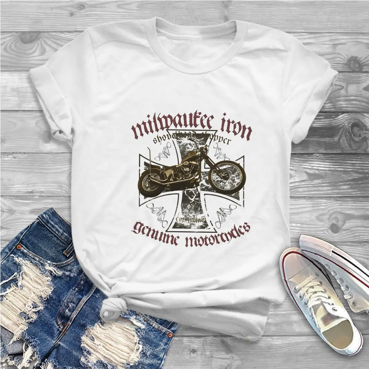 Iron Cross Polyester TShirts Shovelhead Chopper Milwaukee Iron Cross Personalize Men's T Shirt