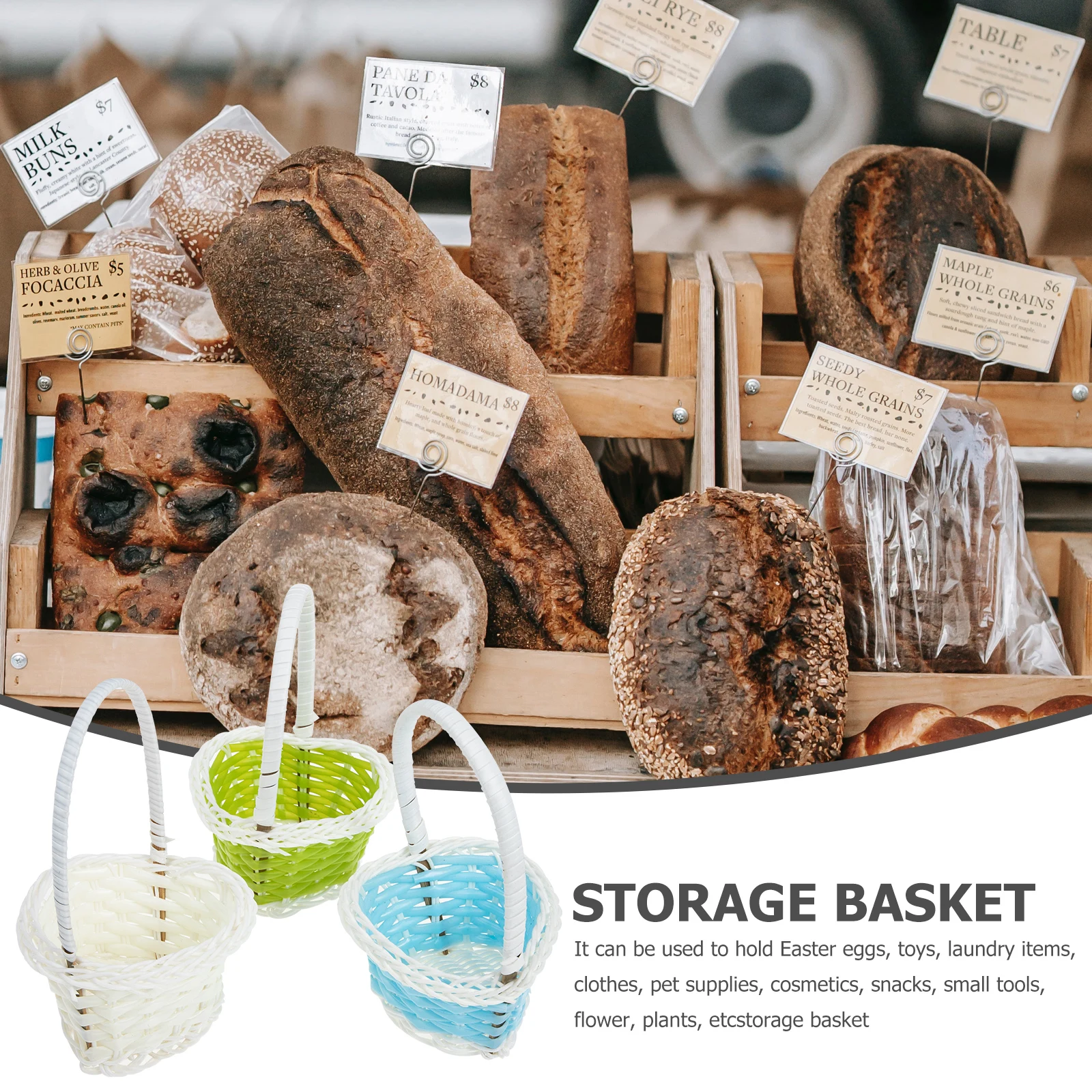 

3pcs Woven Storage Baskets Imitation Rattan Organizer Home Laundry Snack Flower Plant Easter Egg Basket