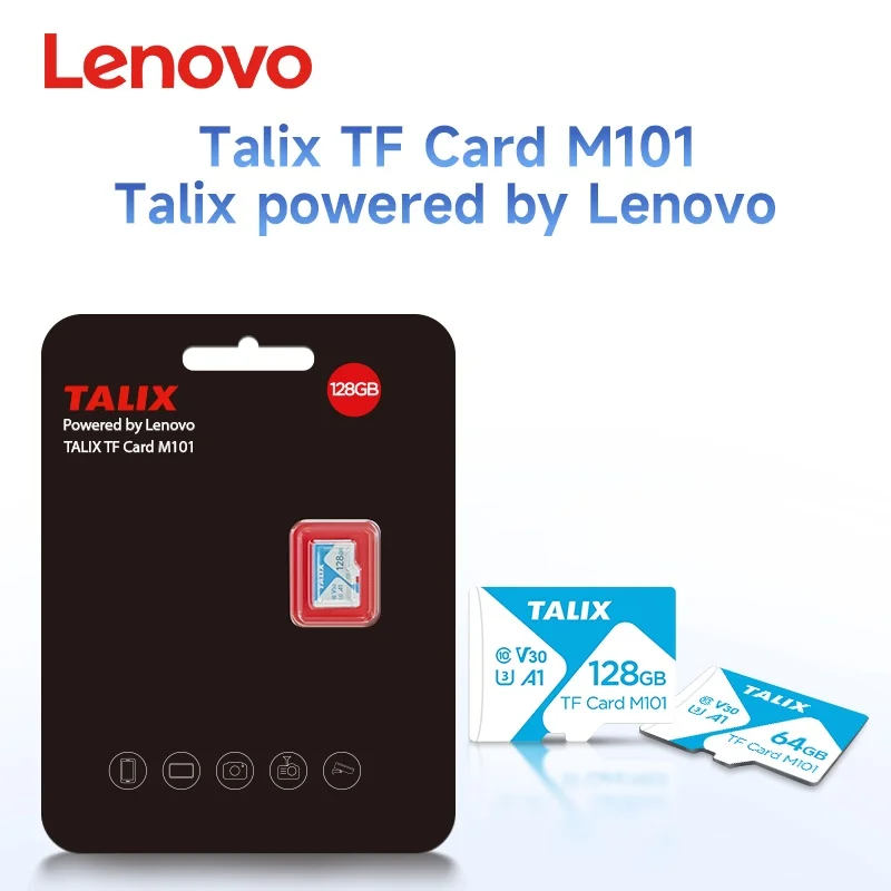 لينوفو تاليكس عالي السرعة ​ ​ بطاقة TF، بطاقة فلاش UHS A1 V30 TF بسعة 32 جيجابايت إلى 256 جيجابايت UHS A1 V30 TF للهواتف المحمولة وأجهزة الكمبيوتر وأجهزة المراقبة