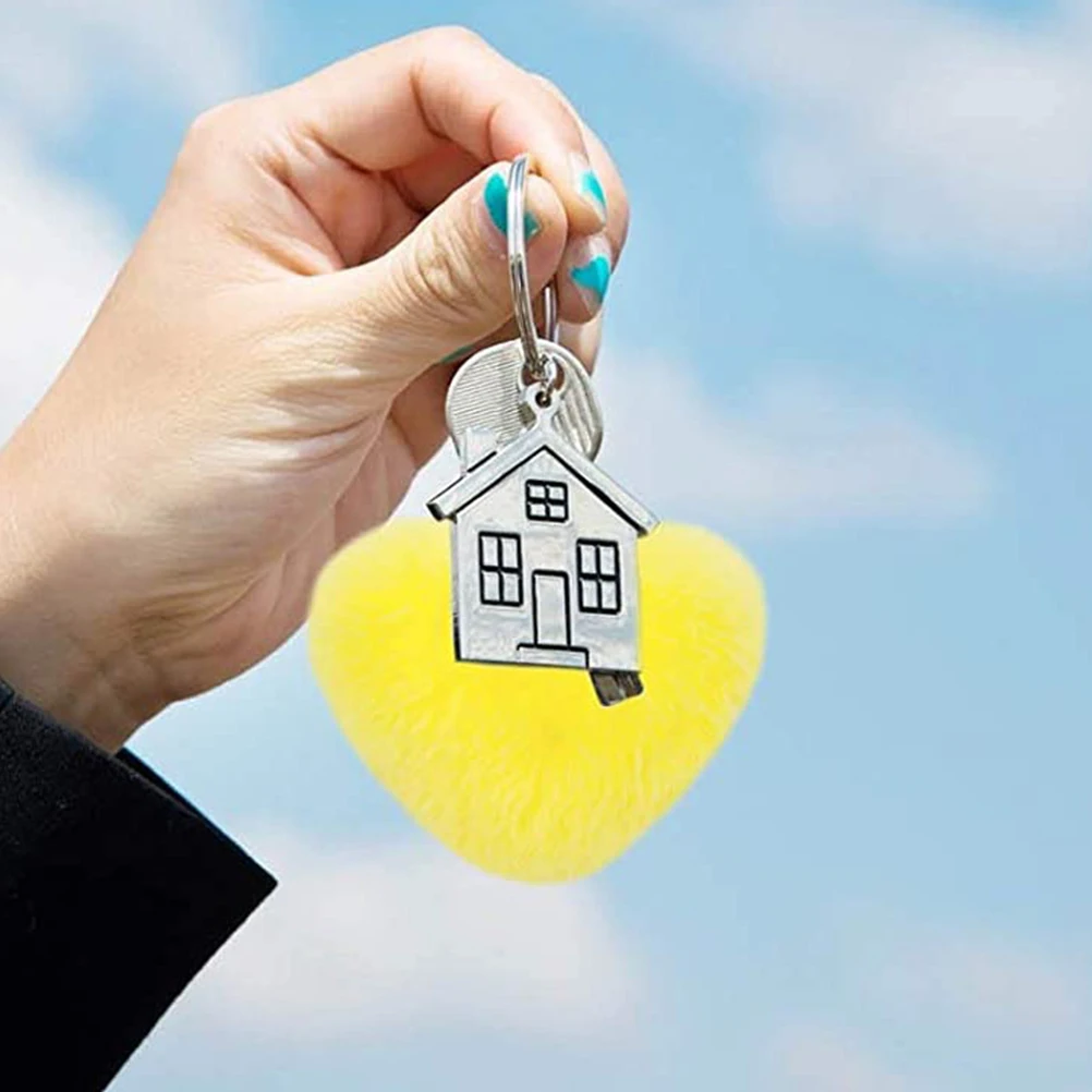 

12pcs Pompom Heart Keychains Decorative Pendant For Bag Car Keys Adorable Key Ring Crafts Colored Heart Shaped Pendant Jewelry