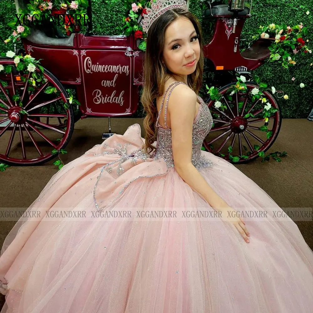 Elegant Pink Quinceanera Dress 2024 Shining Beading Crystal Sweet 16 Dress Sequin Birthday Party Gown Vestidos De 15 Quinceañera