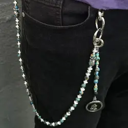 Original punk style pants chain handmade turquoise retro jeans decoration