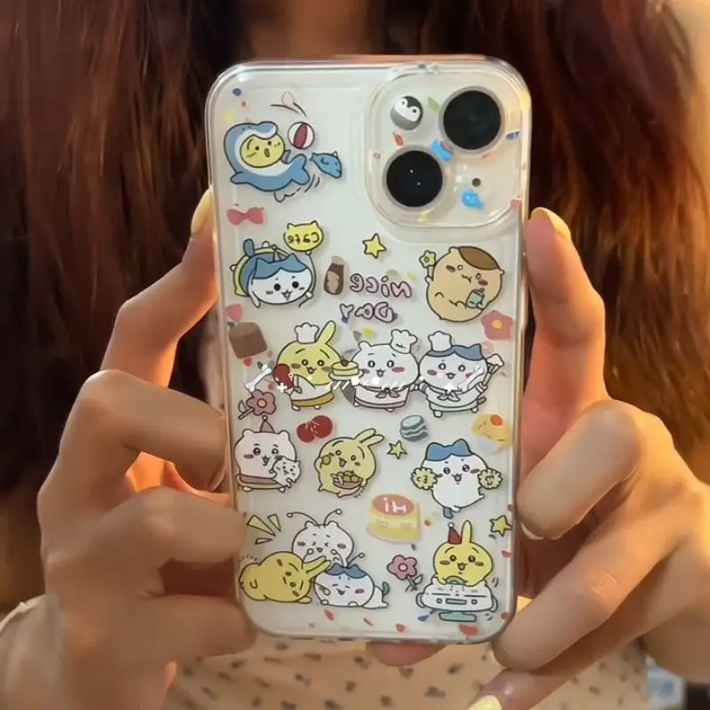 Jikikawakawakii cute cartoon phone case is suitable for iPhone 16/15 Soft-shell transparent full coverage Cute and attractive