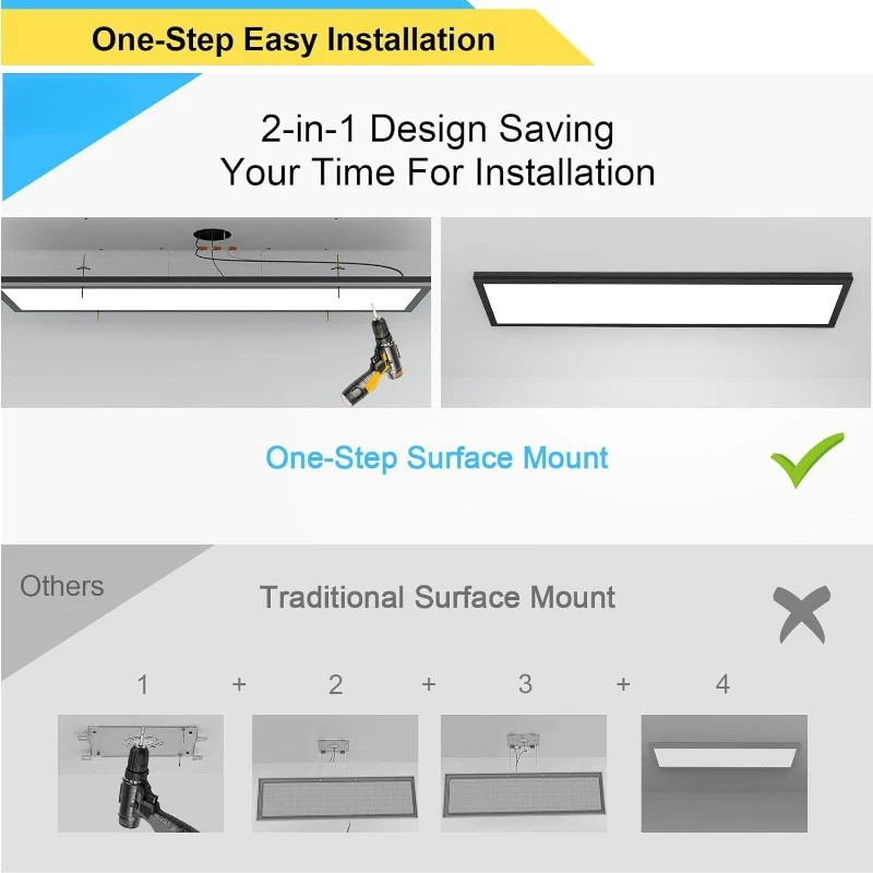 6 Pack 1x4 LED Flat Panel Light Surface Mount LED Ceiling Light,5500LM 50W TRIAC 10-100% Dimmable,3000/4000/5000k AC120V