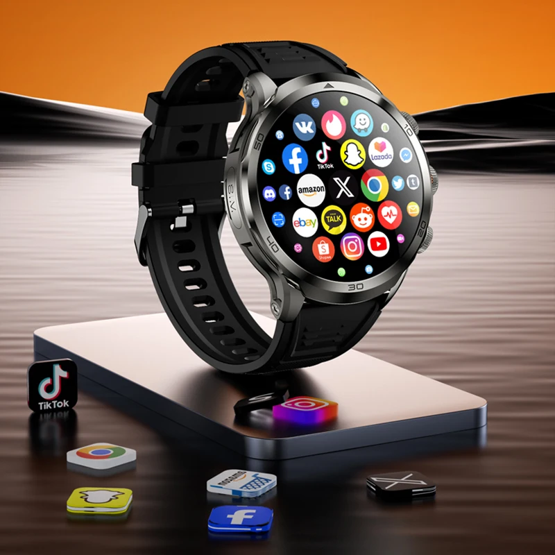 4G Net Round Smart Watch Man Android 8.1 AMOLED Smartwatch Phone 1200 mAh 8MP Camera GPS Wifi SIM Card Slot Fitness APP Download