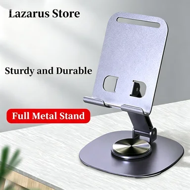 

Heavy Duty Aluminum Tablet Stand, 360° Rotatable Multi-Functional Phone Holder, Adjustable Desktop Stand for All Tablets & Smartphones