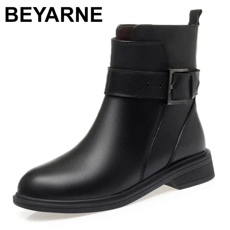

2025 Women's Boots Winter New Genuine Leather Wool Warm Women's Short Boots Size 41 42 43 Women Motorcycle Boots