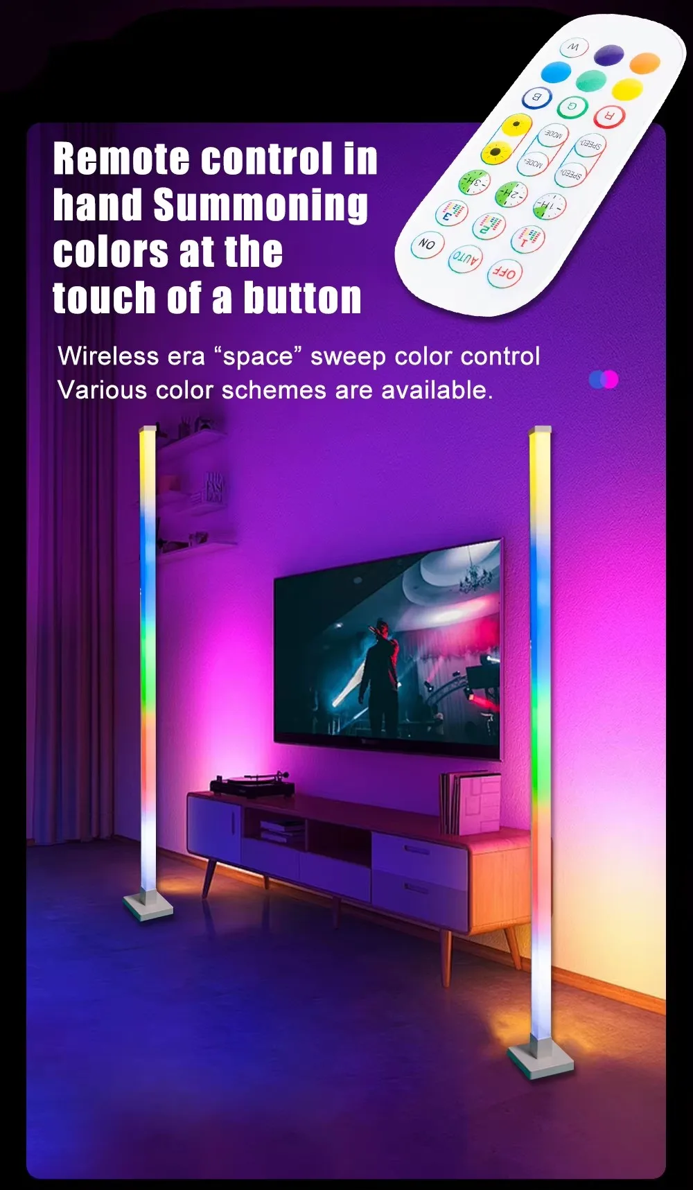 

150cm Smart RGB LED floor lamp height button Control remote Control and Bluetooth by App Environment light with various modes