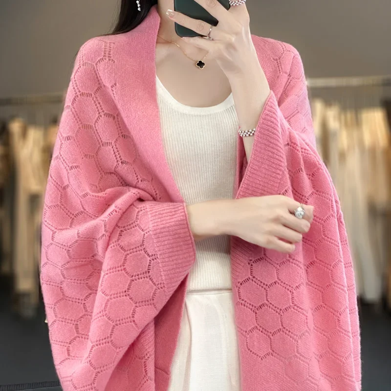 

100% Pure Wool Shawl Women's Knitted Wispy Top for Autumn and Winter Warmth Loose Fitting Shawl Scarf Fashionable Korean N542