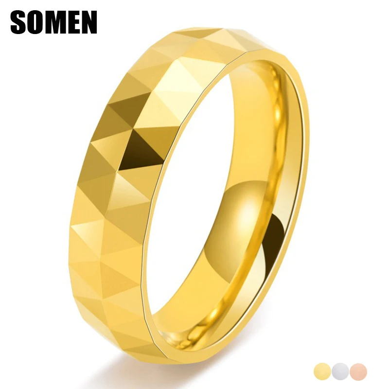 Somen 6mm Men\'s Tungsten Carbide Rhombic Cut Ring Wedding Band For Men Women High Polished Couple Rings Engagement Party Jewelry