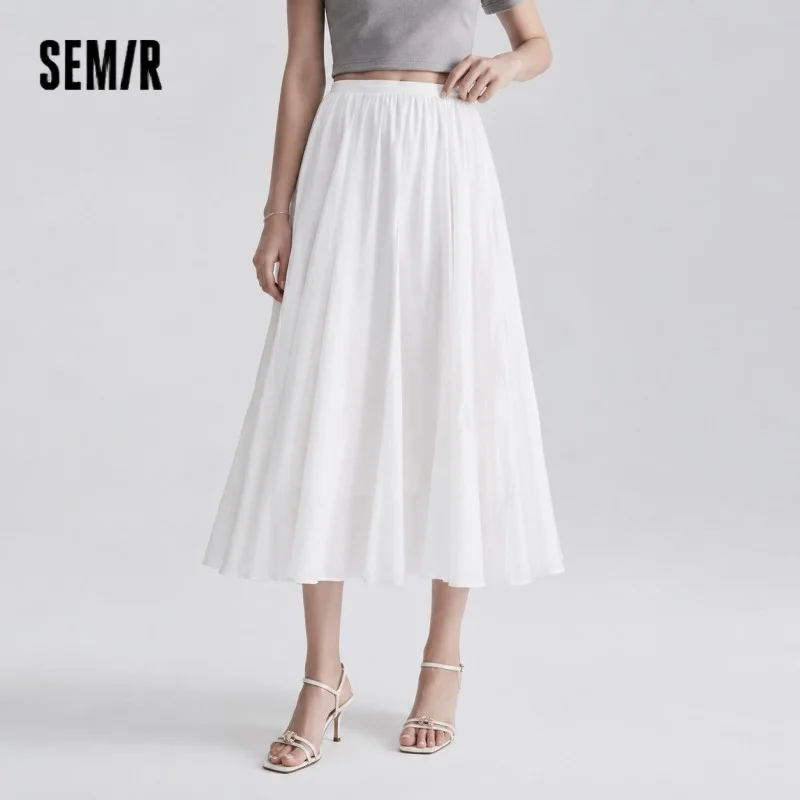 Semir Women Skirt HighWaist Texture White A Line Long Skirt 2026 Summer Elegant Casual