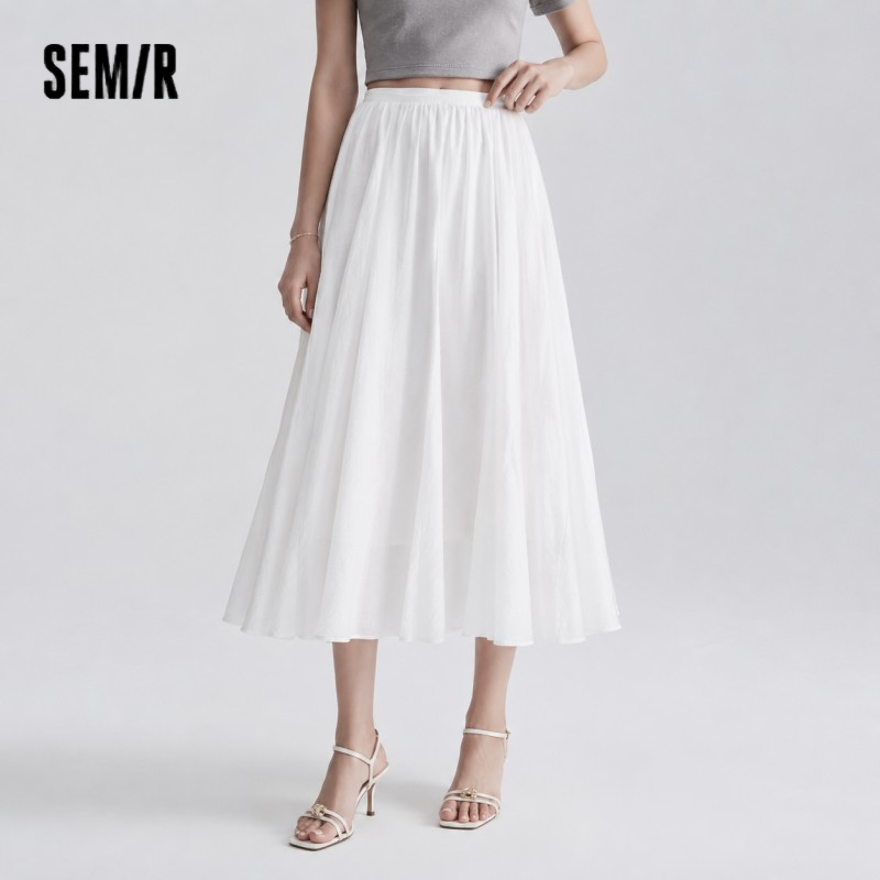  Semir Women Skirt HighWaist Texture White A Line Long Skirt 2026 Summer Elegant Casual 